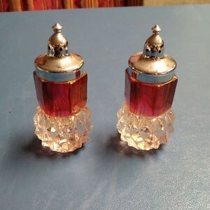 Indiana Glass Silver & Ruby Red Diamond Point Salt and Pepper Shakers